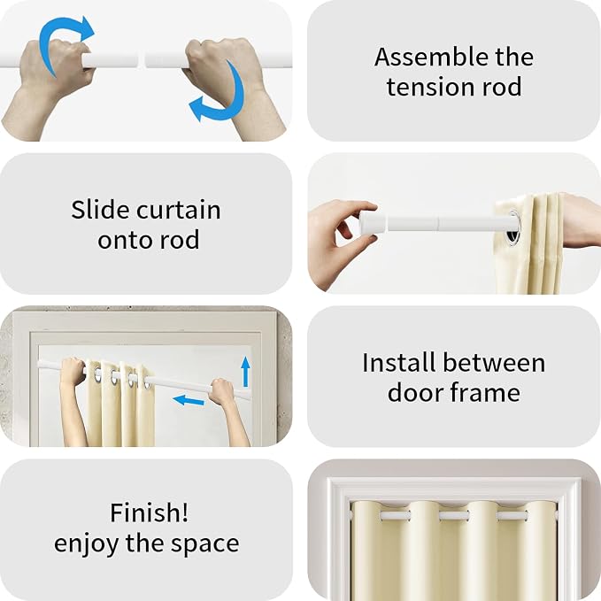 Vatge Magnetic Door Curtain with Rod - W52 x L82, 1 Panel, Light Beige | Door Curtain for Doorways, Room Divider for Living Room