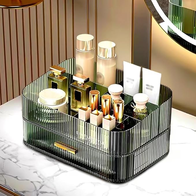 MIUOPUR Makeup Organizer with Stackable Drawers, Bathroom Vanity Organizers and Storage, Ideal for Desk and Dresser Countertops, Great for Cosmetics, skincare, Lipsticks, Nail Care -Green