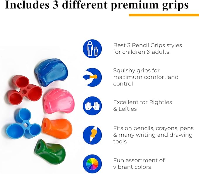 The Pencil Grip BGP-006 Bestsellers 6 Pack for Righties and Lefties With 2 Original, 2 Crossover and 2 Claw Grips, Assorted