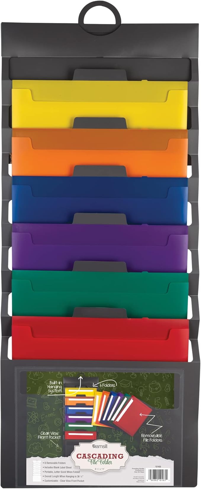 Samsill Cascading Wall File Organizer, Classrom Organization and Storage, 6 Removable Poly Hanging File Folders, Command Center Wall Organizer, Gray with Assorted Color Folders