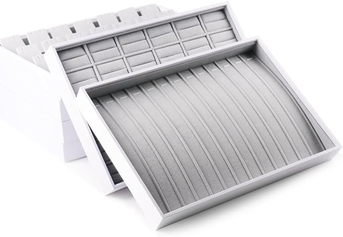 Oirlv Leather 13-Slot Necklace Display Tray White | Stackable Design, Saves Space, Suitable for Women Who Have A Fixed Dressing Table Or Drawer Space.