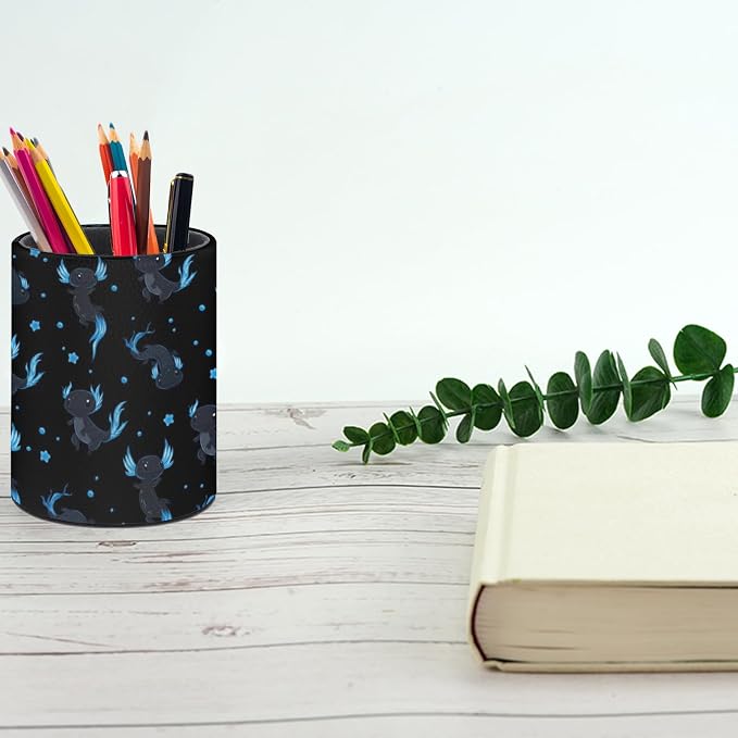 Cute Axolotls Pen Holder Pencil Cup for Desk Organizer | Cute Makeup Brush Holder PU Multifunctional Office Suppliesfor Decor Home Classroom School