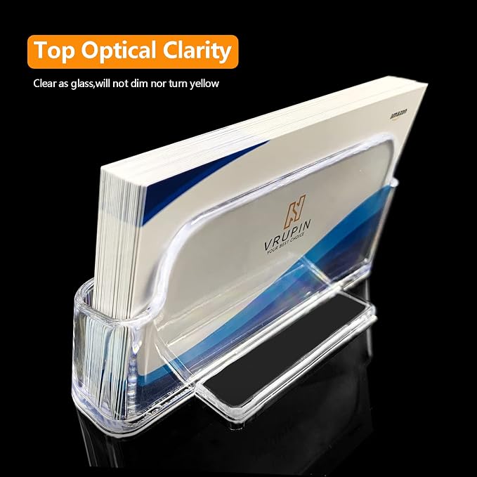 vrupin Business Card Holder for Desk - 12 Pack Acrylic Business Card Holder , Fits 30-50 Business Cards Display Business Card Stand Desktop Business Card Holders for Exhibition