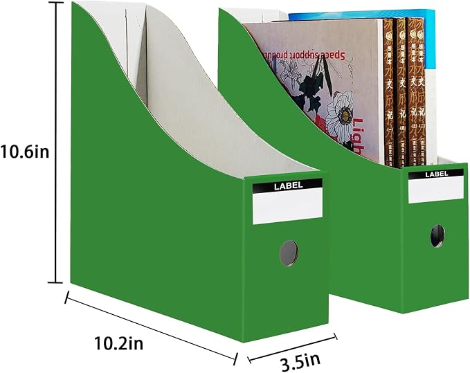 Limitliho Cardboard Magazine Holder (24 Pack), Sturdy Book Bins for Classroom, Vertical File Folder Organizer, 10.6'' 10.2'' 3.5'' Inch Magazine Rack (Green, 24 Pack)