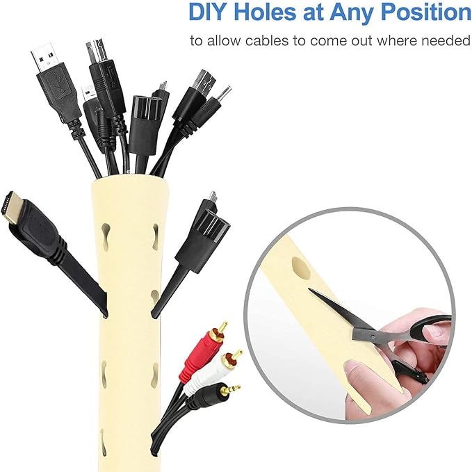 JOTO 4 Pack Cable Management Sleeve, 19-20 Inches Cord Organizer System with Zipper for TV Computer Office Home Entertainment, Flexible Cable Sleeve Wrap Cover Wire Hider System -Beige