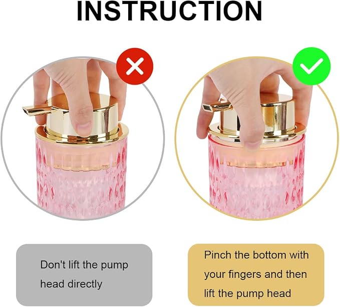 Foaming Soap Dispenser, Pink Glass Foam Soap Dispenser, 14 Oz Refillable Hand Soap Dispenser Pump Bottle Container for Bathroom Kitchen Countertop Decor