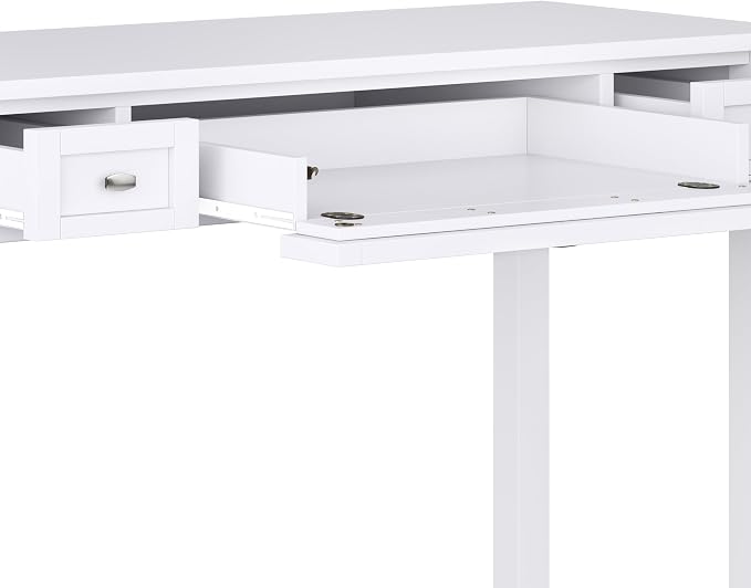 SIMPLIHOME Warm Shaker Desk - 48 Inch Wide Solid Wood Writing Desk in White, Transitional Home Office Computer Table for Workspace or Study with Flip-Down Keyboard Tray and 2 Drawers