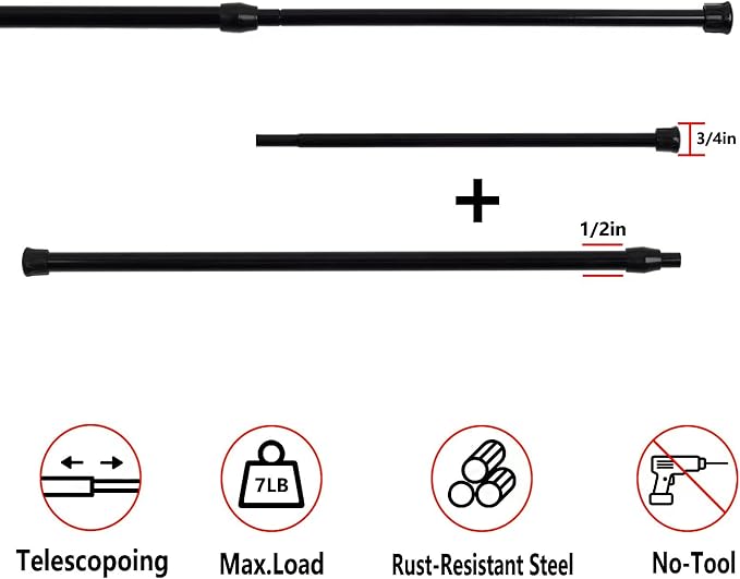 KXLife Spring Tension Curtain Rod for Window Adjustable 28-40", 2Pcs | Black, No Drilling, Expandable Spring Loaded, Drapery Rod for Home Decor, Window, Doorway