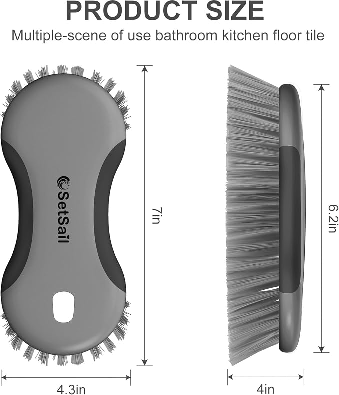 SetSail Multi-Purpose Scrub Brush of 2 Pack, Stiff Bristles Cleaning Brush with Non-Slip Grip Heavy Duty Scrub Brushes for Cleaning Bathroom Kitchen Tile Bathtub Sink, Black Grey