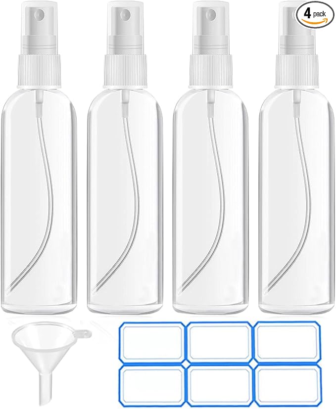 DTDNZKN 4 Pack 4 Oz (120ml) Small Spray Bottles, Fine Mist | Refillable, Reusable Spray Bottles for Liquids with Funnel