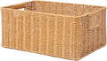 YRMT Rattan Storage Basket Pantry Basket with Built-in Handles Wicker Basket for Organizing Shelves Waterproof Woven Basket Nature (14"x10"x6.3")