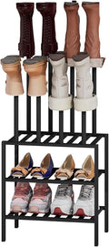 kiplant Small Boot Rack Organizer Tall Boots- 4 Pair Boot Rack Bamboo Wood Shoe Rack for Entryway & Closet, Holds Tall Boots