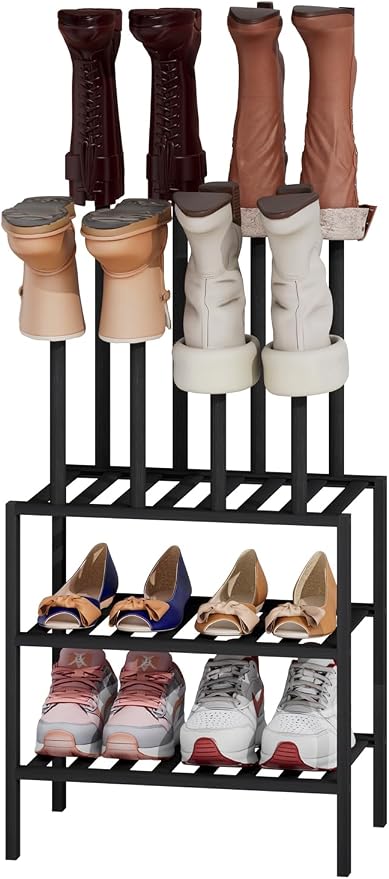 kiplant Small Boot Rack Organizer Tall Boots- 4 Pair Boot Rack Bamboo Wood Shoe Rack for Entryway & Closet, Holds Tall Boots
