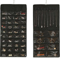 Hanging Jewelry Organizer Storage Roll with Hanger Metal Hooks Double-Sided Jewelry Holder for Necklaces, Earrings, Rings on Door, Wall, Closet, 48 Pocket Organizer,Black