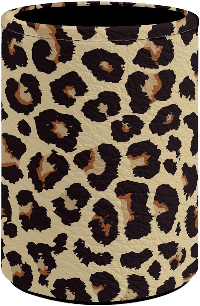 Leopard Print Pen Holder Pencil Cup for Desk Organizer | Cute Makeup Brush Holder PU Multifunctional Office Suppliesfor Decor Home Classroom School