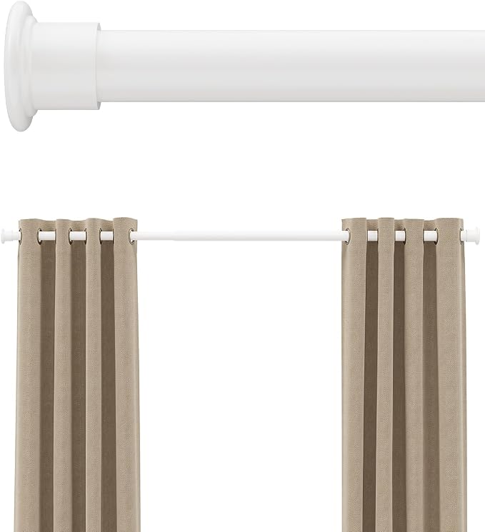 Tension Curtain Rod By EZFurni, 123-160 Inches, Heavy Duty Tension Rod, Adjustable Curtain Rods No Drilling & Easy Assemble Extra Long Tension Rod, White
