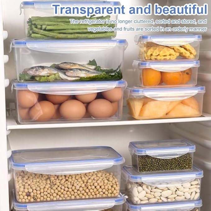 4 Pack Refrigerator Organizers and Storage,Stackable Refrigerator Organizer Bins with Lids,Clear Plastic Food Storage Bins for Kitchen, for Fruit, Vegetable, Food, Drinks, Cereals(COLOR:Transparent)