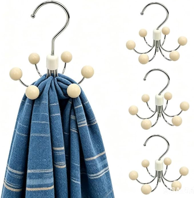 360° Swivel Hoodie Hangers with 6 Cedar Balls, Closet Organiser for Bras, Scarves, Belts, Purses & Accessories Storage-Apricot (4 Pack)