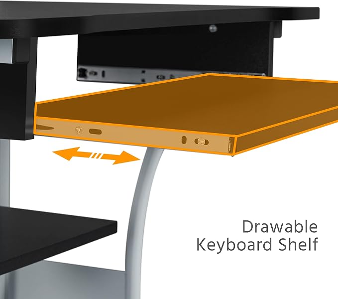 Topeakmart Rolling Computer Desk with Charging Station and 2 USB Ports for Small Space, Study Writing Desk with Keyboard Tray and Printer Shelf for Home Office, Compact Study Table with Wheels, Black