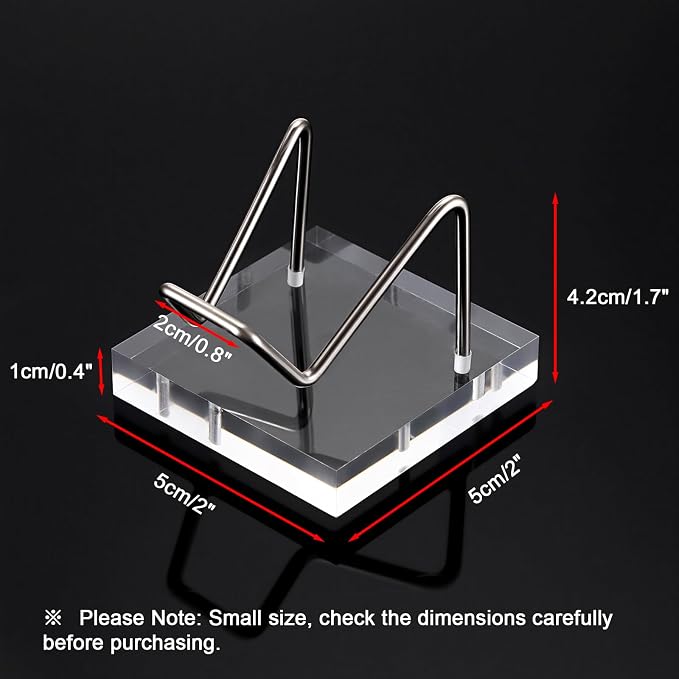 Hipiwe Metal Display Stand with Acrylic Square Base Business Card Holder Clear Acrylic Rock Display Easel for Fossil Coral Mineral Agate