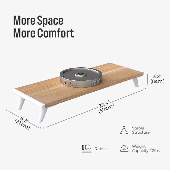 loukin Monitor Stand Riser for Desk, 22.4" × 8.2" Computer Stand, Wood | Supports 22 lb, No Installation Required, Water-Resistant Surface, Fits Laptops and Printers, Ergonomic Design