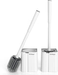 Y-in Hand 2 Pack Silicone Toilet Brush, Soft Toilet Bowl Brush Set for Deep Cleaning. Bathroom RV Accessories with Long Handle, Wall mountable. - White