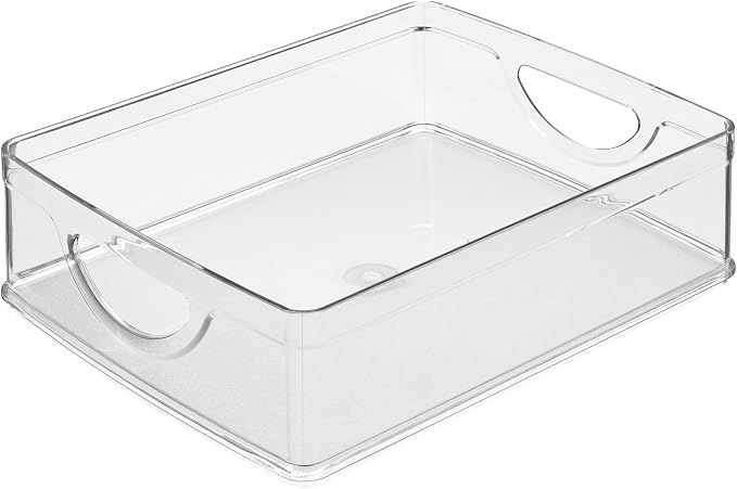 iDesign Plastic Stackable Pantry Bin, Set of 4, Clear | Storage Bin with Handles, For Cabinets or Fridge