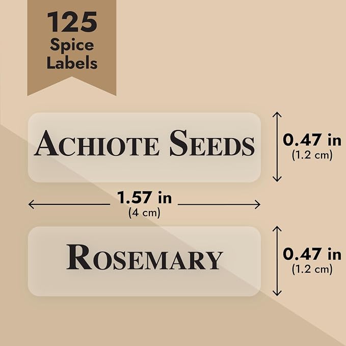 Talented Kitchen Spice Labels Stickers for Jars & Lids - 125-Pack Black Rectangular 1.57 x 0.47 in - Pre-Made & Blank Herb, Seasoning & Spice Jar Labels - Waterproof Adhesive for Kitchen Organization