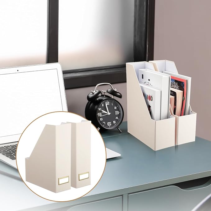 Feifeiya Magazine Holder Set of 6 Sturdy Cardboard Magazine File BOY7116 Beautiful Desk Book Organizer and Storage Box for Documents, Magazines Holder Rack for Shelf Home Office Classroom(Beige)