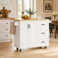4 EVER WINNER 43" Modern Farmhouse Kitchen Island Cart with Drop Leaf, 3 Drawers, Adjustable Shelf, Spice Rack & Towel Rack, Rolling Kitchen Island for Small Kitchen & Dining Room, White