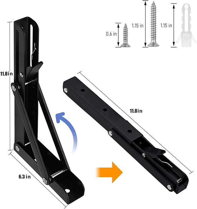 Folding Shelf Brackets - 12 Inch 6 Packs Heavy Duty Metal Collapsible Wall Mounted Bracket, Space Saving for Bench Table