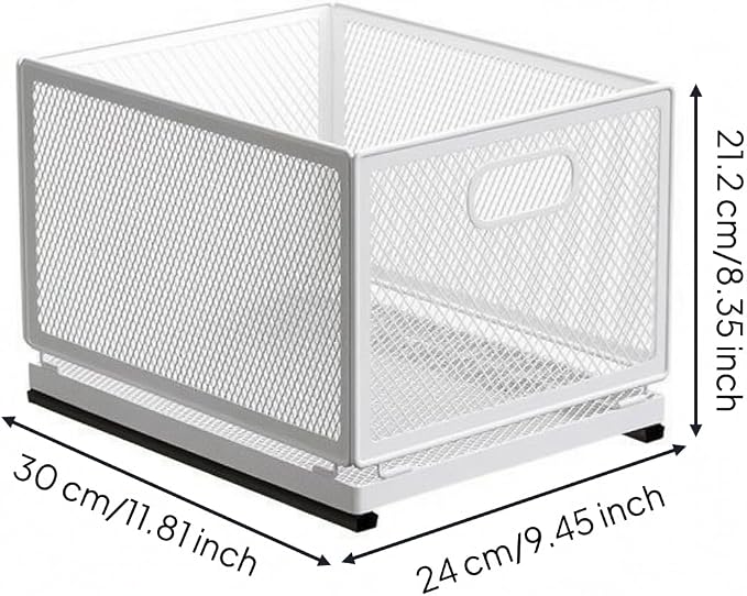 Gralara Pull-out Storage Basket Mesh Storage Basket Rounded Corners for Kitchen, Large Storage Basket 30cm Long With Slide Rail