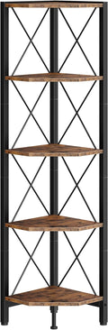 CHOEZON 5-Tier Corner Shelf, Corner Bookcase, 55.2" Tall Vertical Display Rack, Plant Stand, Open Storage Shelf, for Living Room, Bedroom, Study, Kitchen, Rustic Brown and Black TCJ12BF