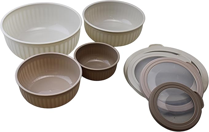 Set of 4 BPA-Free Round Food Storage Containers Vented Lids Assorted Sizes, Microwave & Freezer Safe Nesting Design for Leftovers Meal Prep Fridge Organization Dry Grains (Ivory)