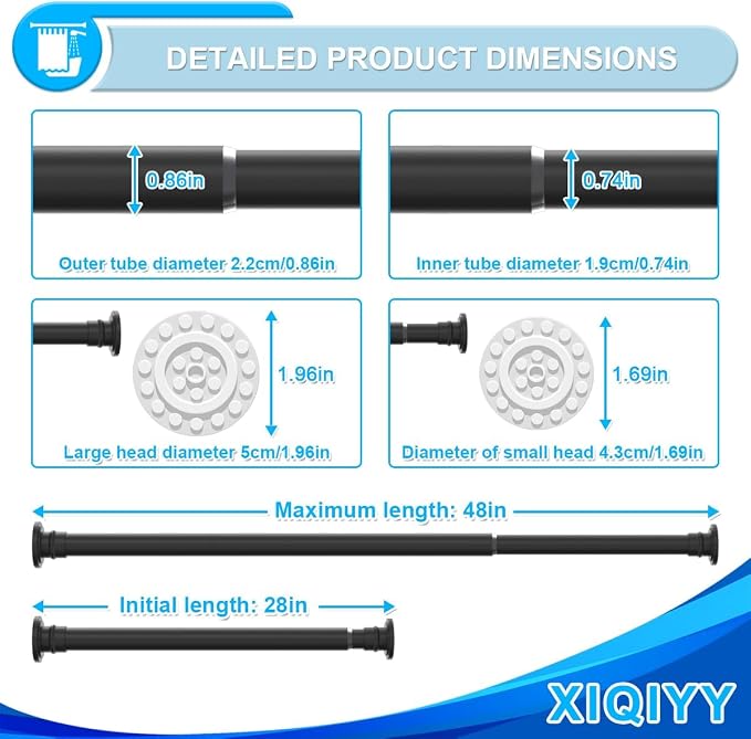 Heavy Duty Tension Rod,Adjustable Shower Rod Tension 28 to 48 inches,Compression Curtain Rod for Windows,Curtain,Doorway,Black