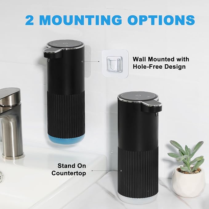 RYTOXILO Automatic Soap Dispenser, 1 Pack Black Touchless Liquid Soap Dispenser for Bathroom, 13.5 Fl Oz Plastic Electric Auto Dish Soap Dispensers Wall Mount for Kithcen with Adjustable Volume