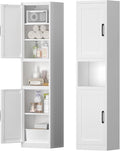 Tall Bathroom Cabinet, Slim Cabinet with 3 Adjustable Shelves, 2 Doors Narrow Storage for Bathroom, 67" H Floor Cabinet for Entryway, Kitchen, White
