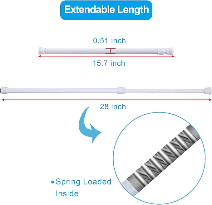 SIQUK 6 Pack Cupboard Bars Adjustable Spring Tension Rods White Refrigerator Bar Extendable Rod for DIY Projects, 15.7 to 28 Inches
