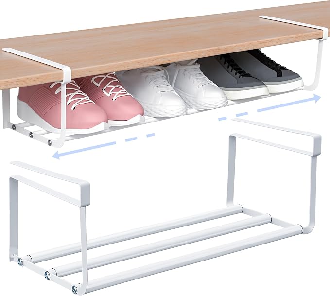 CroBlissful 4 Pcs Expandable Shoe Rack Organizer for Closet 16.5-31.5 Inch Adjustable Retractable Hanging Cabinet Shoe Shelf Dorm Room Storage for Space Saving (White)