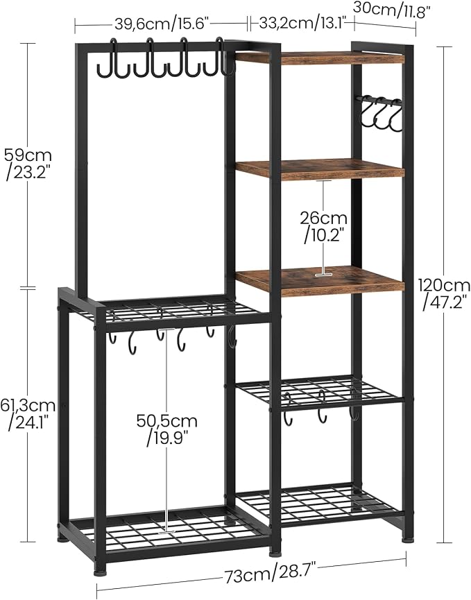 CHOEZON 5-Tier Pot Rack, Cookware Stand with Hooks, Pans Pots Organizer for Kitchen, Living Room, and Bedroom, Black TPR17BF