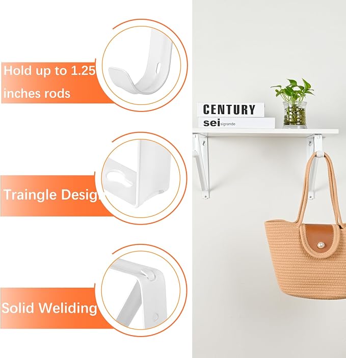 10 Pack Heavy Duty Closet Shelf & Rod Brackets, Wall Mounted Closet Shelf Brackets, 11 x 9.45 Inch Closet Shelf Brackets with Rod Support, White