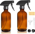 LANBEAUTIFY 8oz Amber Glass Spray Bottles - 2 Pack Empty Refillable Bottles for Cleaning, Hair Care, Essential Oils, Plants - Includes Durable Nozzle, Labels, Funnel & Dropper, Handheld Size