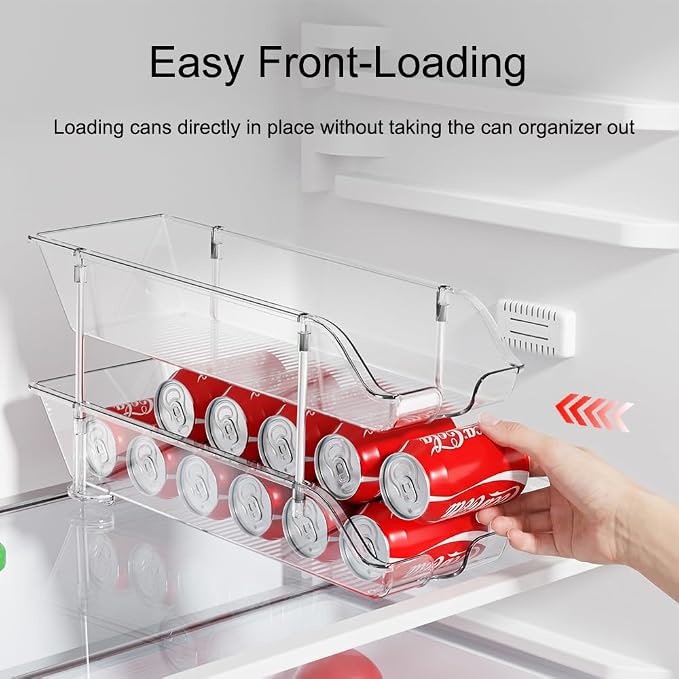 Sotfamily Stackable Soda Can Organizer for Pantry or Fridge, Holds 24 Cans | 1-Pack Space-Saving Drink Organizer for Fridge, Clear Pop can & Food can Dispenser/Holder/Storage/Container for Refrigerator