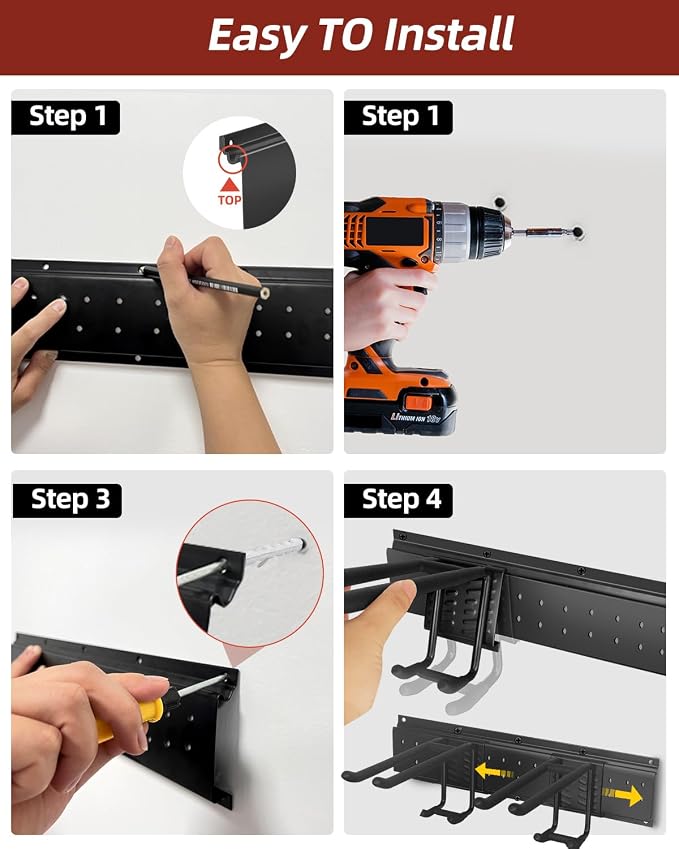 Garage Tool Organizer Wall Mount, 64in Tool Rack, 560LBS Capacity | Solid Steel, 12 Hooks in 4 Types, Rustproof Waterproof, Soft Anti-Scratch Hooks, With Storage Straps, For Garden Tool Storage