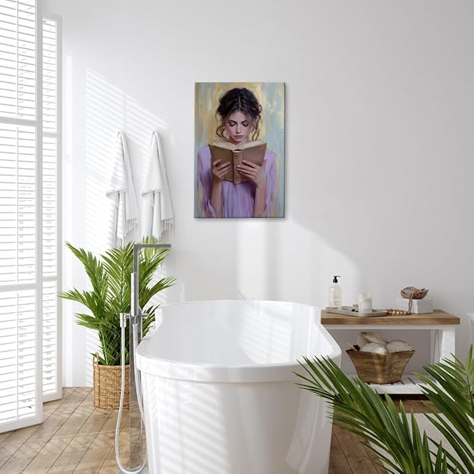 Girl Reading Book Lover Art Aesthetic Poster Canvas Wall Art Decoration Living Room Home Decor Bedroom Decoration Poster Framed16x24inch