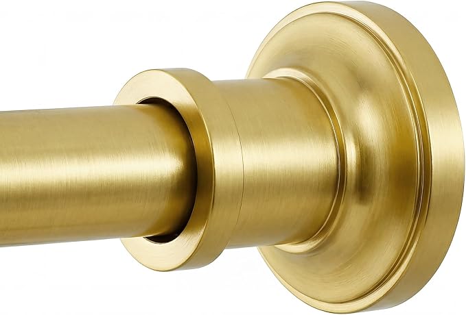 BRIOFOX Gold Tension Curtain Rod 24 to 64 Inch(2-5.3ft) - Spring Tension Shower Curtain Rod, No Drilling Brass Gold Tension Rod for Curtains Windows Closet Kitchen
