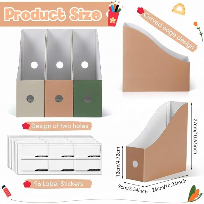 Colarr 48 Pcs Cardboard Magazine Holders 12 Colors Magazine Storage Box with Label Stickers File Folder Book Holder for Desk Desktop Document for School (Morandi Color)