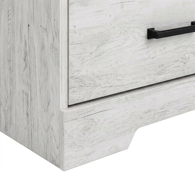 Furnifact Washed White Farmhouse TV Stand with Storage Cabinet and Shelves, Laminate Engineered Wood Entertainment Center with Rustic Design for Living Room