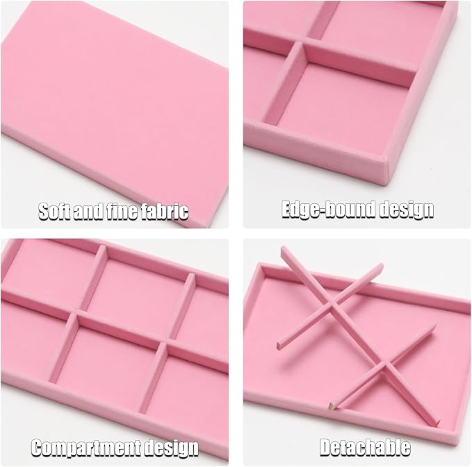 Velvet Jewelry Trays for Drawers, Pink Stackable Jewelry Drawer Organizer Inserts, Ring Earring Necklace Bracelet Holder Organizer Storage Display Tray with Removable Dividers, 6 Grids