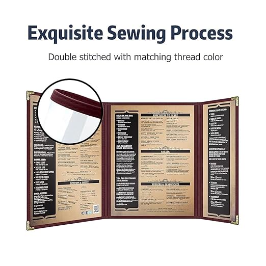 Goodsmart Restaurant Menu Covers – 25 Pack Burgundy 6 Views Trifold, Side-Loading Menu Holders, Vinyl & Plastic Café Menu Covers, Clear Menu Sleeves, Fits 8.5" x 11" & 4.25" x 11", Gold Corners